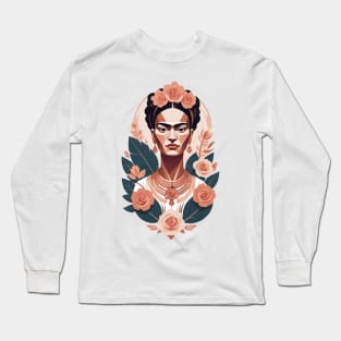 Frida's Floral Whimsy: Pastel Illustration Long Sleeve T-Shirt